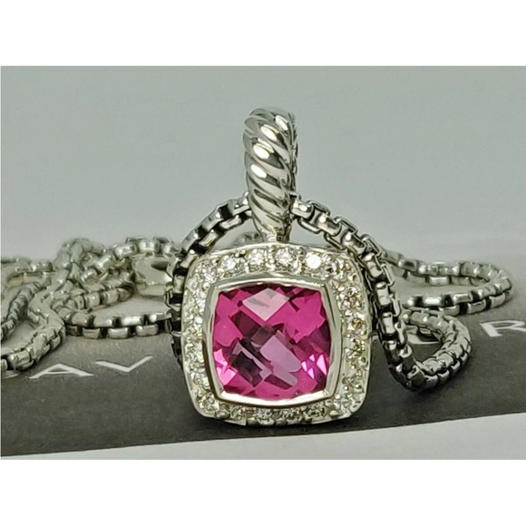 David Yurman Petite Albion Pendant Necklace with Pink Tourmaline & Diamo… - Picture 2 of 6